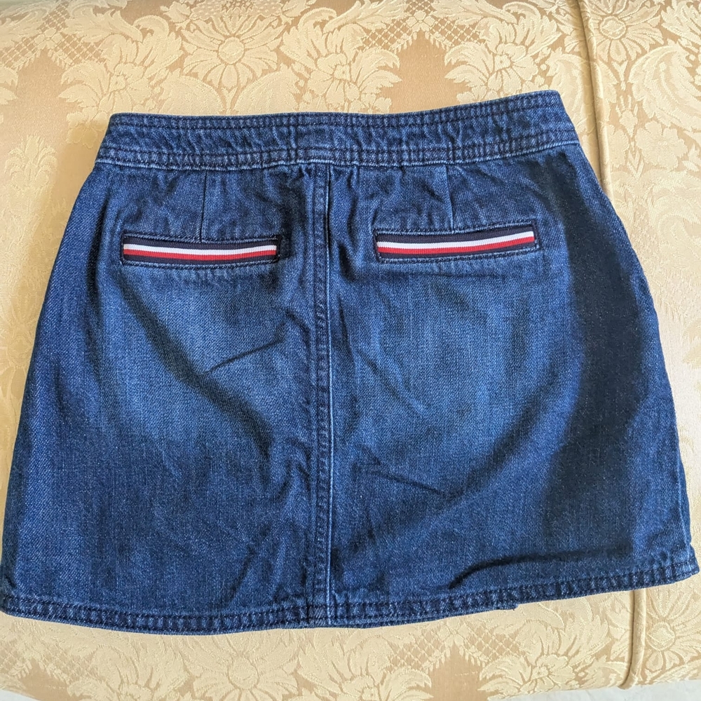 Tommy Hilfiger Blue Denim Skirt with Red and White Accents